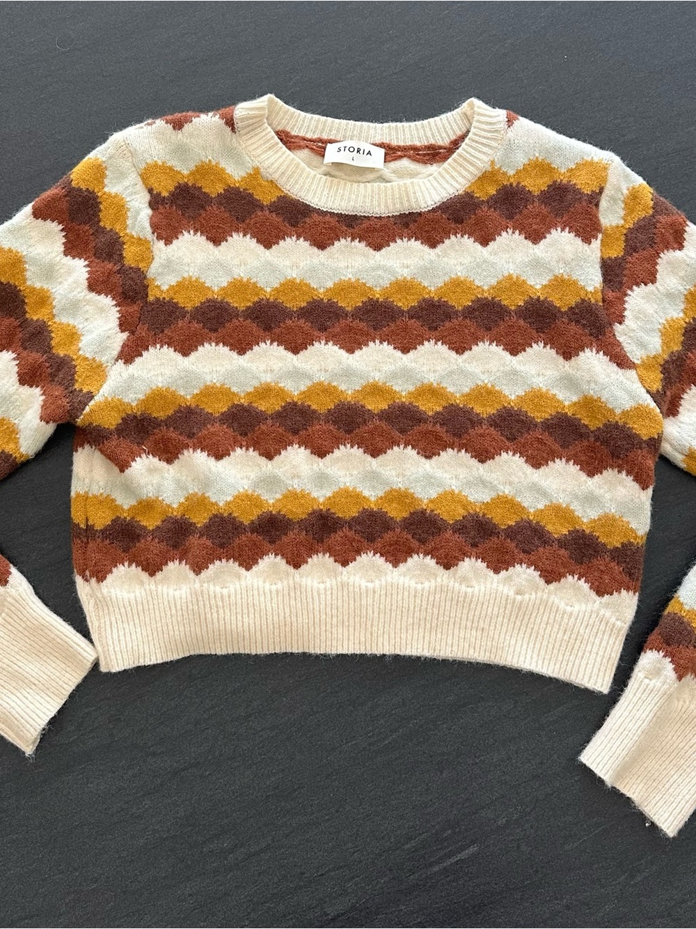 Storia Cream Sweater with Rust and Mustard Chevron Stripes